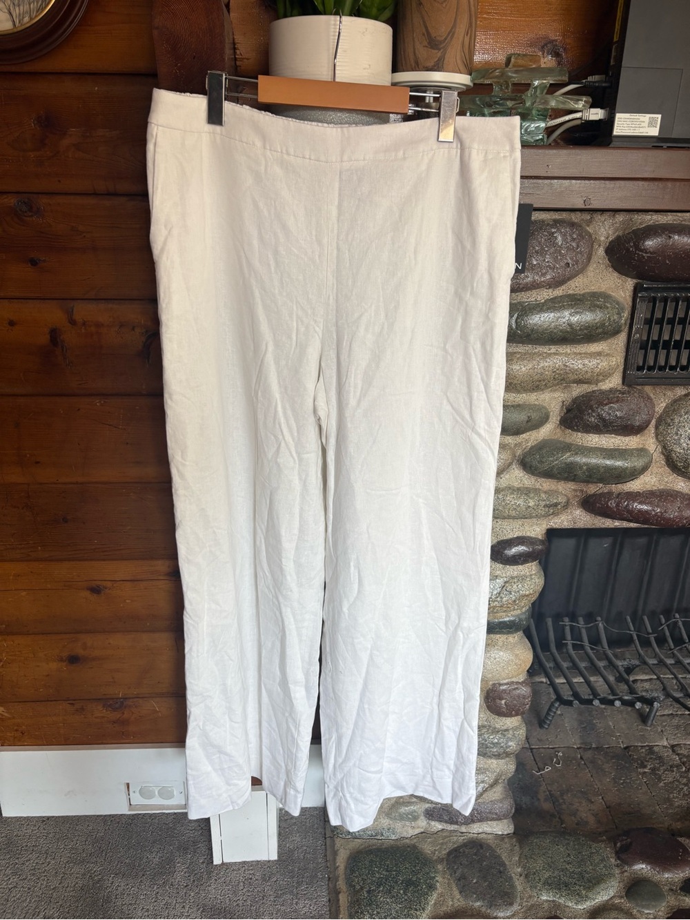 NWT Halston Cream Linen Blend Wide Leg Pants Size L